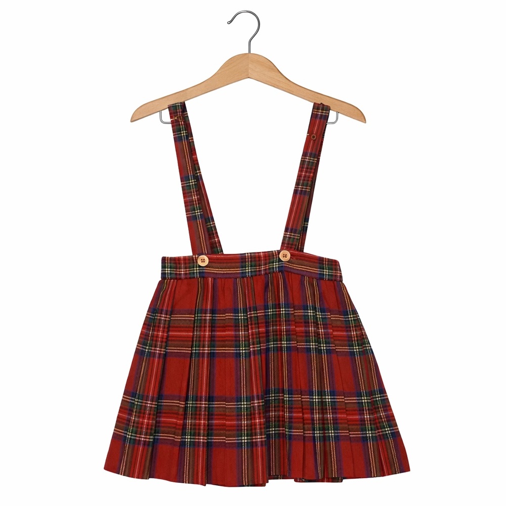 Saks 5th Avenue Vintage Girls Plaid Suspender Skirt 4t Red Tartan Jumper Preppy